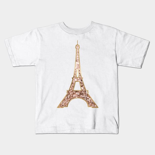 Eiffel Tower - rose gold glitter Kids T-Shirt by RoseAesthetic